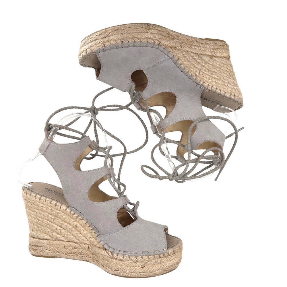 Fabiolas‎ Gray Suede Lace Up Wedge Espadrille Sandals  Size 37